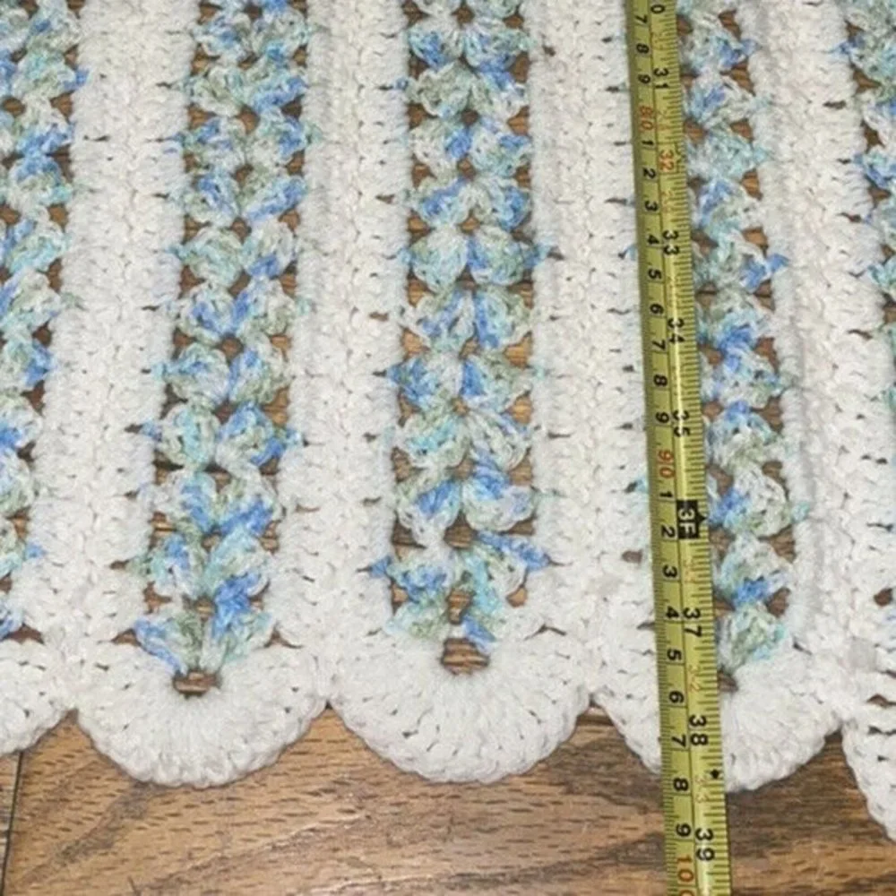 Hand Made Knit Crochet White Blue Multi Baby Blank